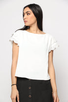 نتشي بلوزة كلاسيك كم قصير مزينة دانتيل فخمة نسائي