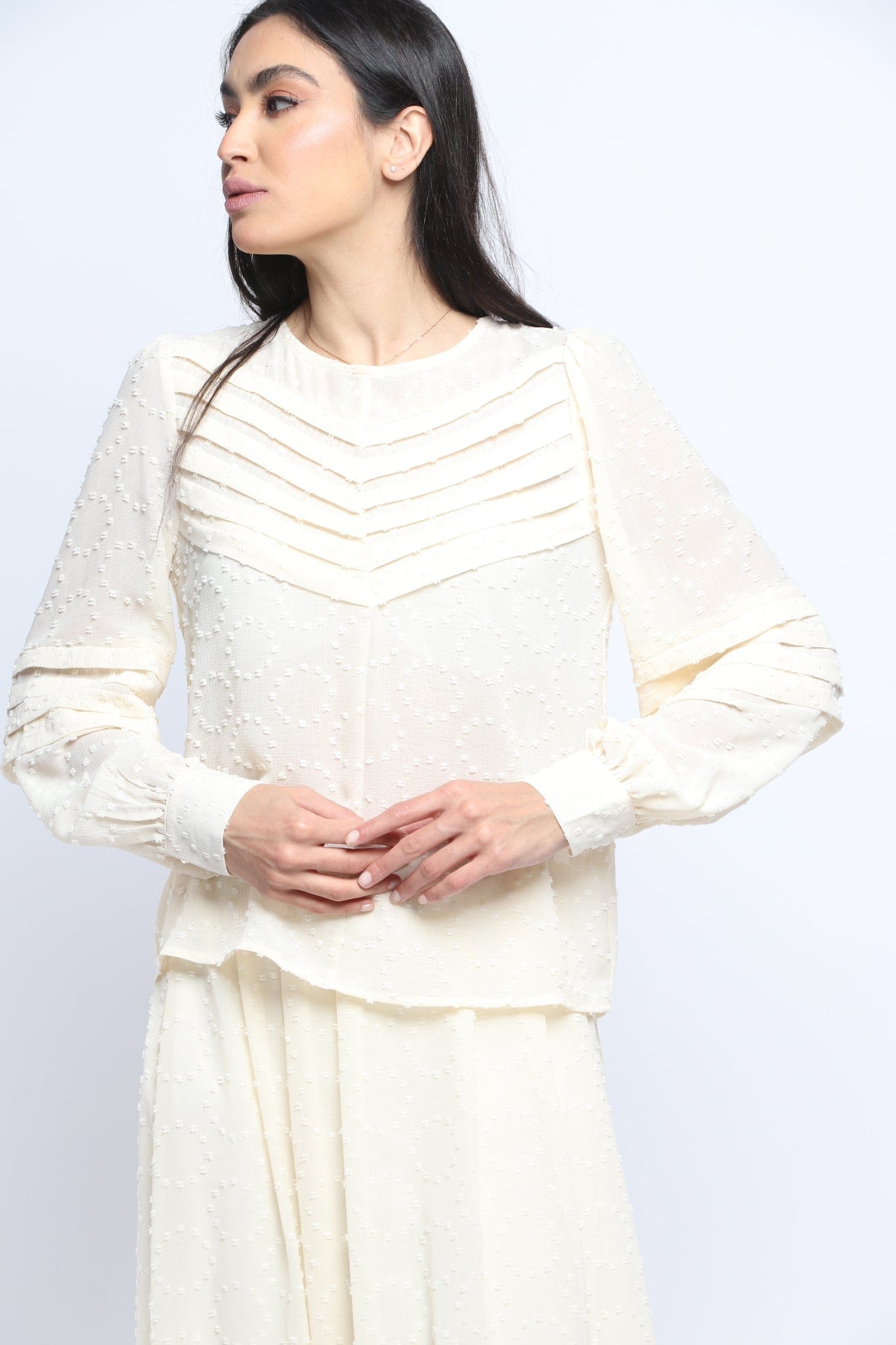 نتشي بلوزة شيفون نسائية بأكمام طويل