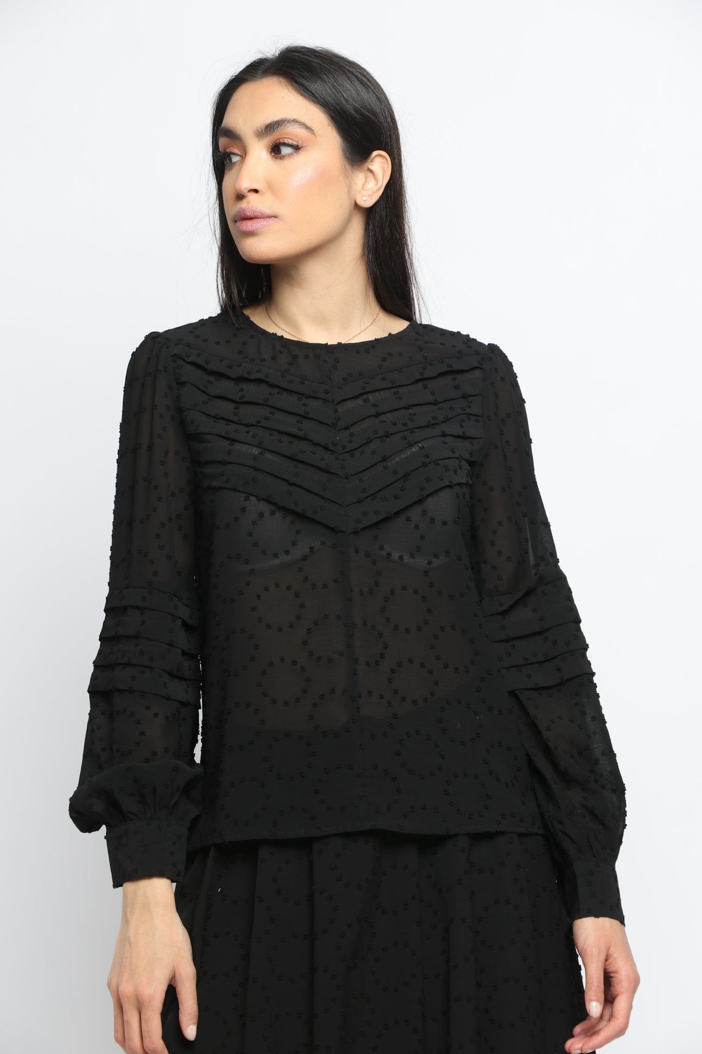 نتشي بلوزة شيفون نسائية بأكمام طويل