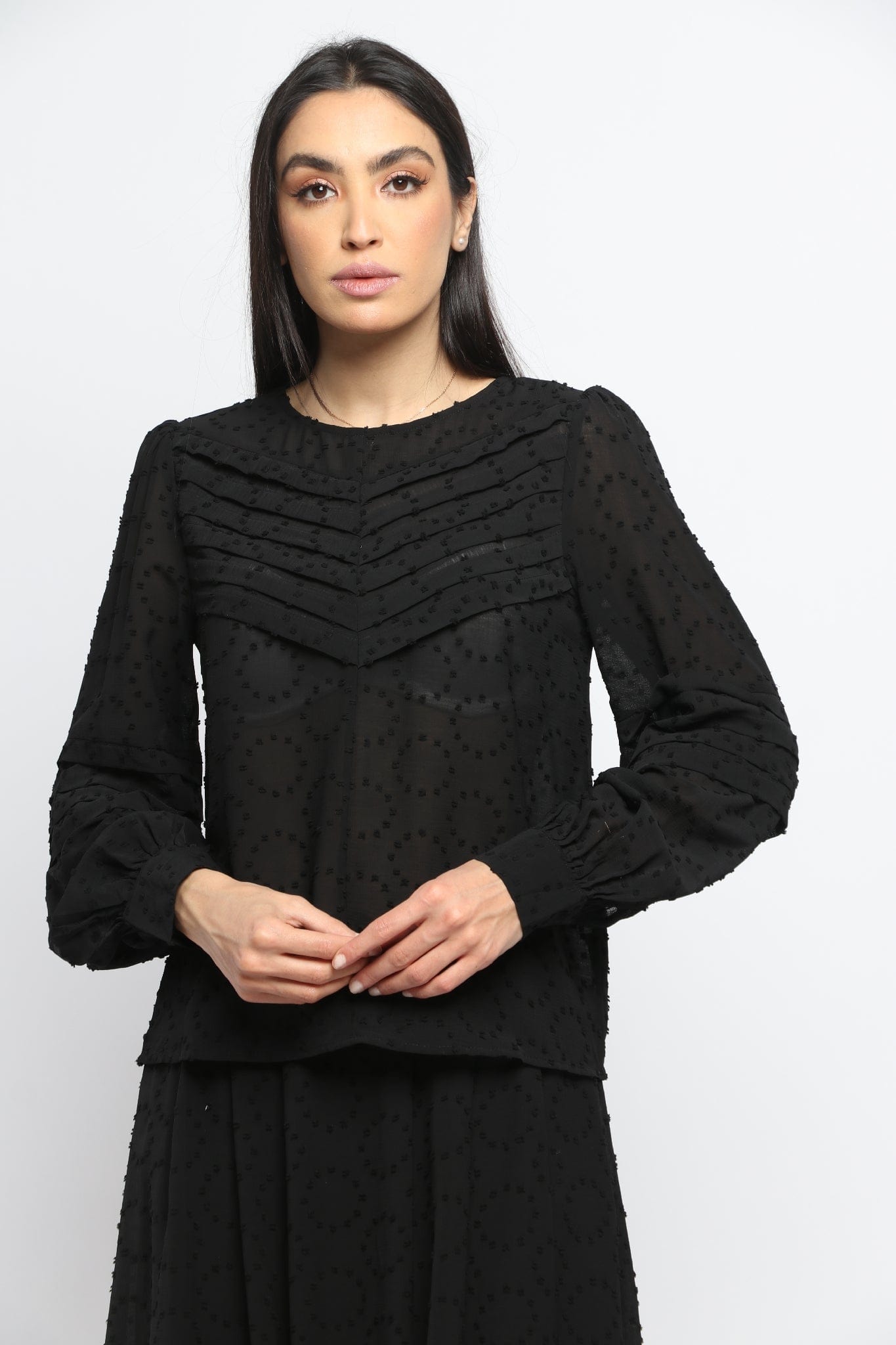 نتشي بلوزة شيفون نسائية بأكمام طويل