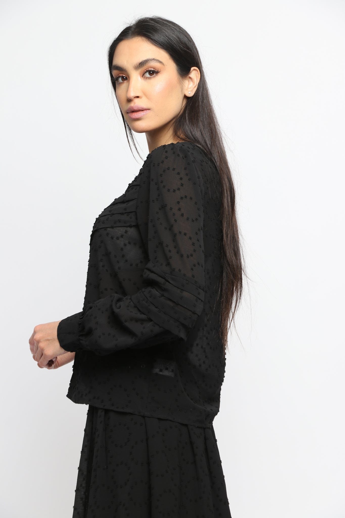 نتشي بلوزة شيفون نسائية بأكمام طويل