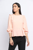 نتشي بلوزة سادة مخصر ومنفوش من تحت 3/4 كم نسائي