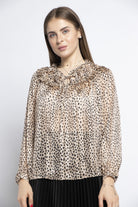 نتشي بلوزة مشجرة شيفون بربطة على العنق كم طويل نسائي