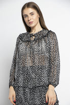 نتشي بلوزة مشجرة شيفون بربطة على العنق كم طويل نسائي