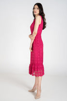 نتشي فستان ميدي سهرة دانتيل واسع من الأسفل بدون كم