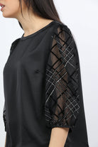 نتشي بلوزة سهرة سادة أكمام طويلة منفوخة نسائي