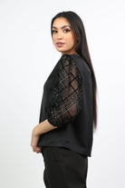 نتشي بلوزة سهرة سادة أكمام طويلة منفوخة نسائي