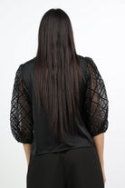 نتشي بلوزة سهرة سادة أكمام طويلة منفوخة نسائي