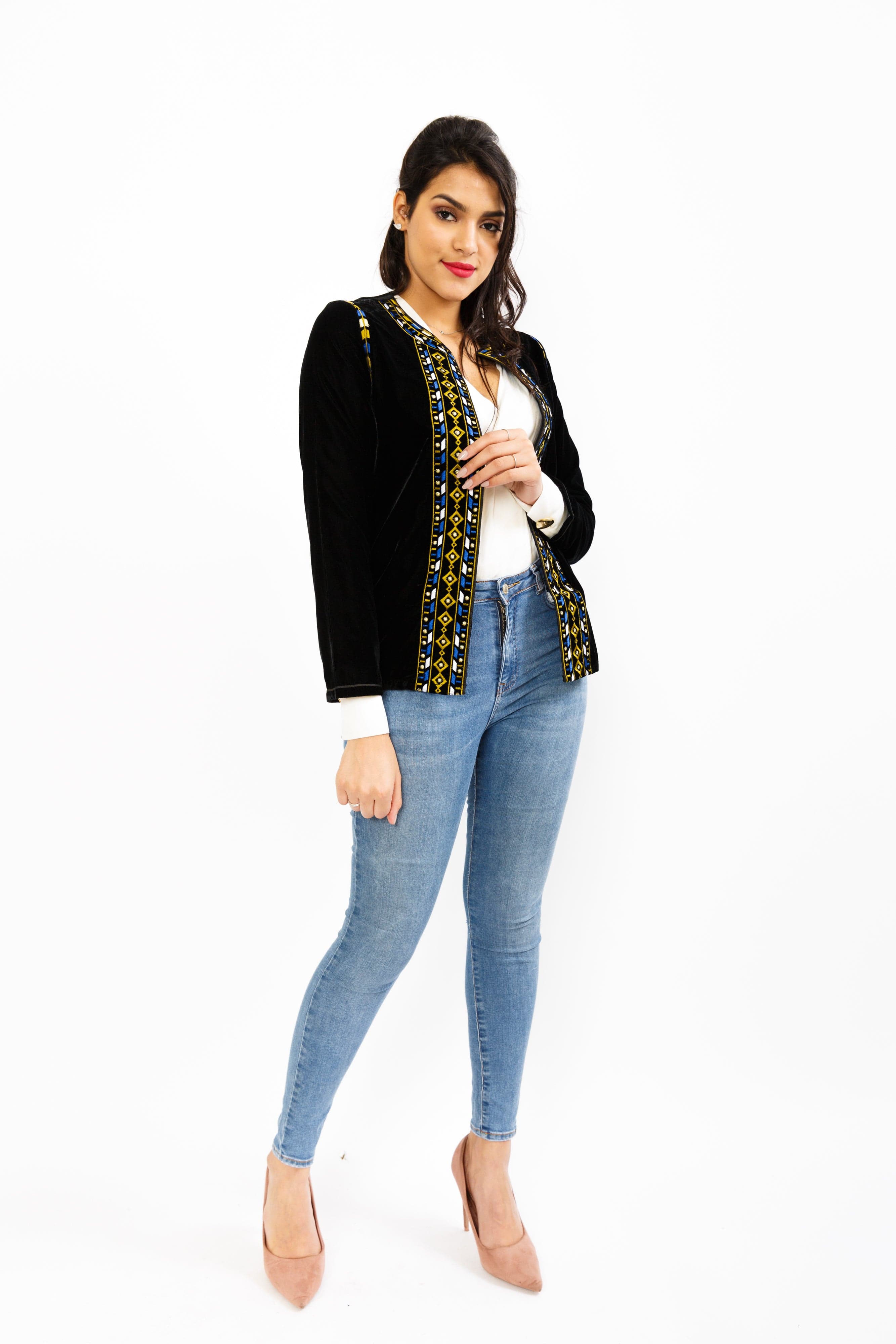 ديامانتين سترة مطرز بالخيوط الملونة طويلة الأكمام أسود