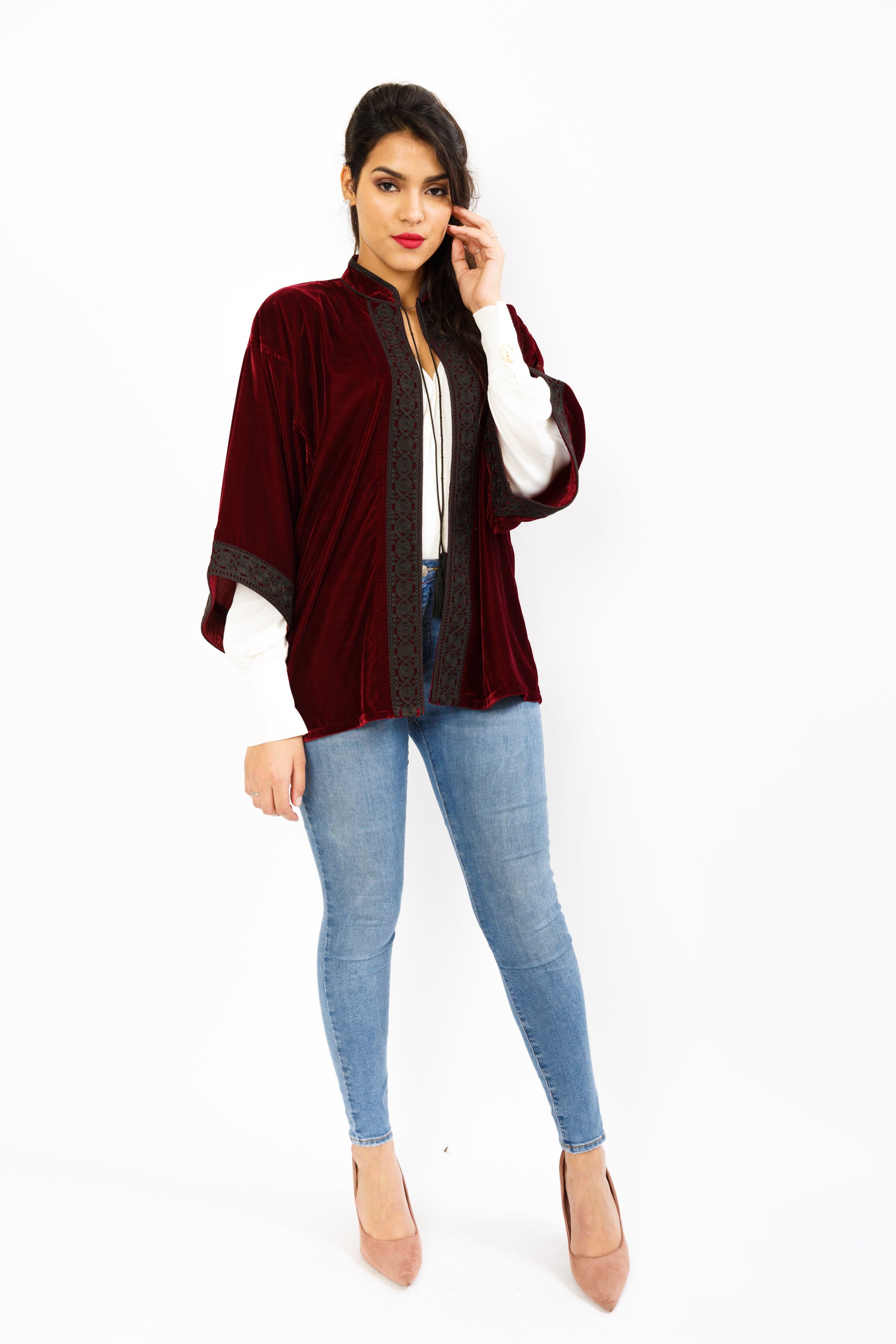 ديامانتين فيست مطرز 3/4 كم واسع نسائي أخضر فاتح