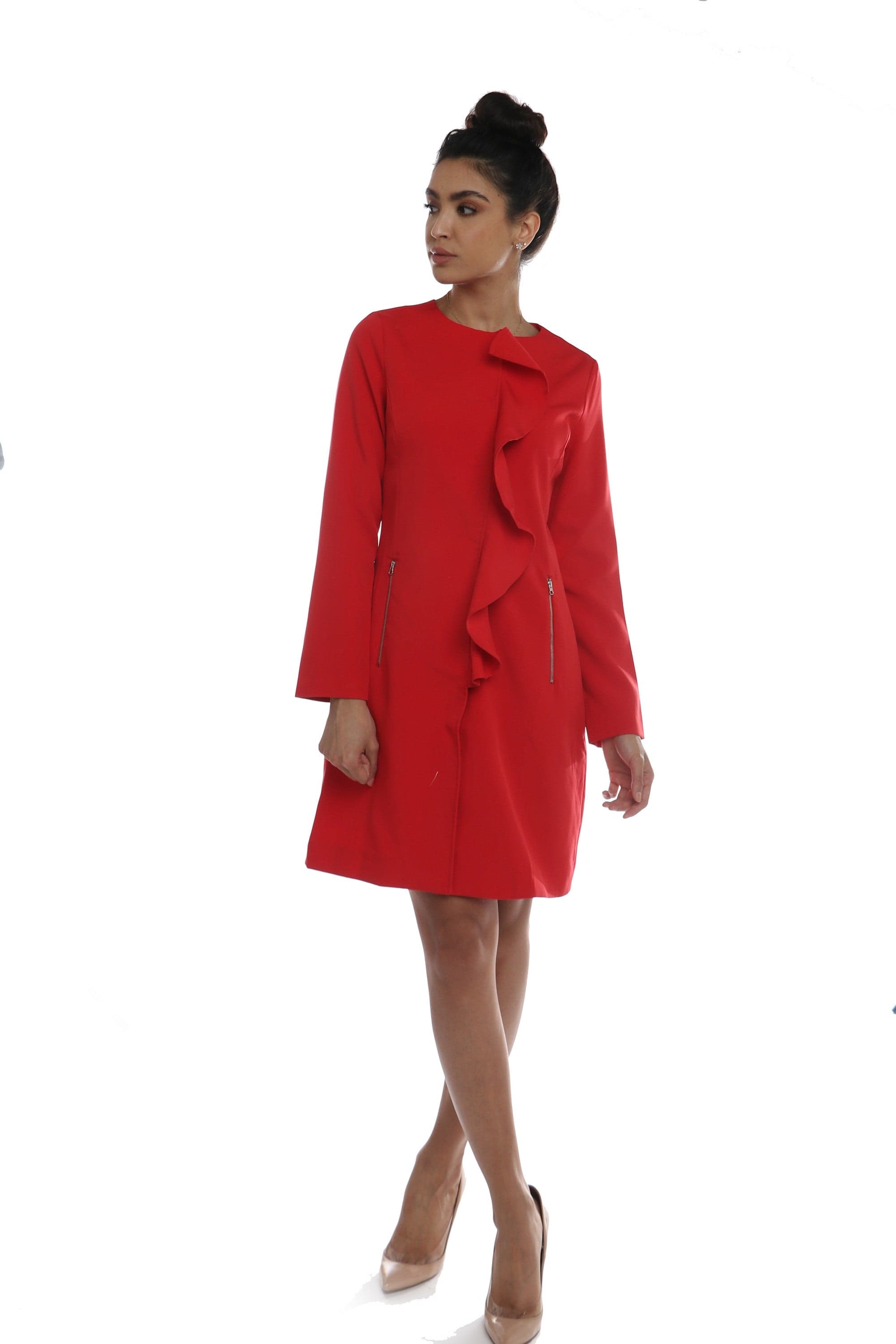 نتشي سترة سادة جيوب جانبية بأكمام طويلة