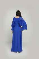 نتشي فستان طويل شيفون وبوليستر سادة كم طويل طبقات