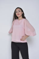 نتشي بلوزة شيفون كم طويل واسع وأساور نسائية