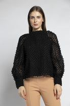 نتشي بلوزة شيفون منقوش كم طويل منفوخ بأساور نسائي