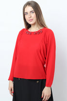 نتشي بلوزة نسائية مطرز من فتحة الصدر كم طويل نسائي