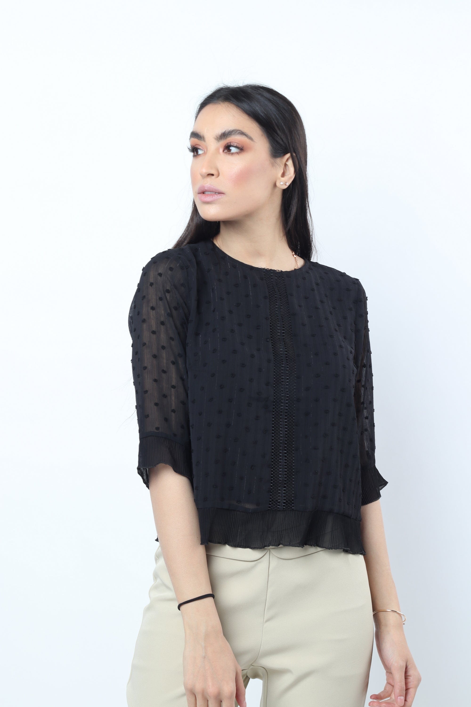 نتشي بلوزة نسائي شيفون برقبة دائرية