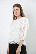 نتشي بلوزة مخرمة بأكمام 3/4 نسائي