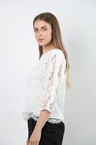 نتشي بلوزة مخرمة بأكمام 3/4 نسائي