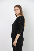 نتشي بلوزة مخرمة بأكمام 3/4 نسائي