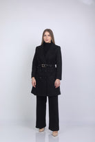 نتشي سترة طويلة بأزرار وحزام على الخصر كم طويل نسائي