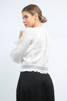 نتشي بلوزة رسمية واسعة كم طويل بأساور مكشكشة نسائي