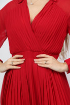 نتشي فستان طويل بيليسيه بفتحة سبعة بأكمام شيفون طويلة