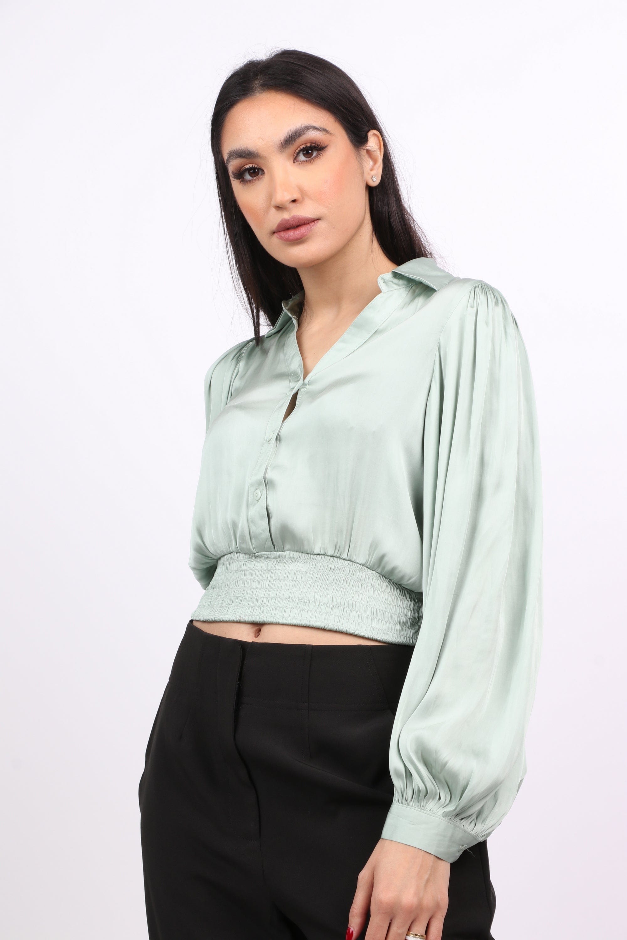 نتشي بلوزة كروب توب ستان كم طويل بف نسائي