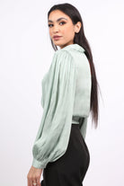 نتشي بلوزة كروب توب ستان كم طويل بف نسائي