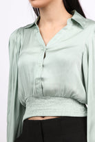 نتشي بلوزة كروب توب ستان كم طويل بف نسائي