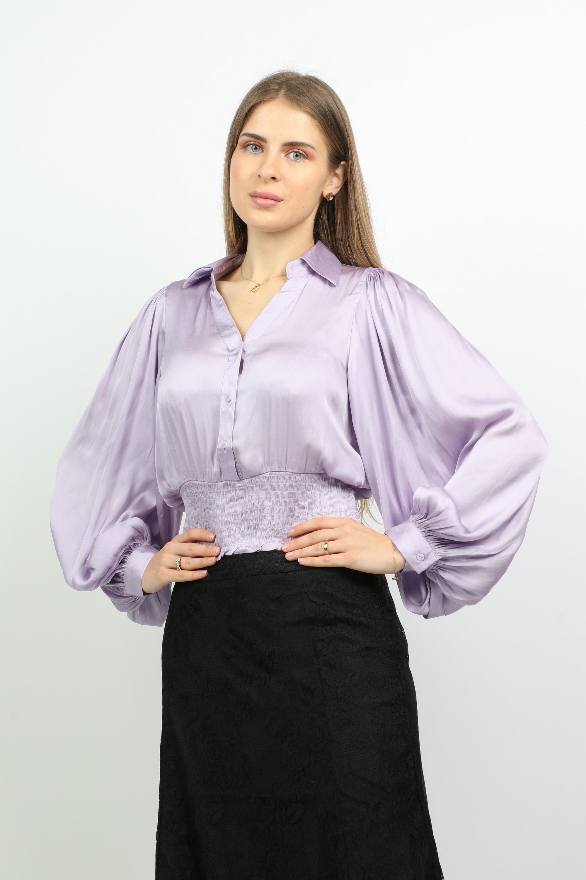 نتشي بلوزة كروب توب ستان كم طويل بف نسائي