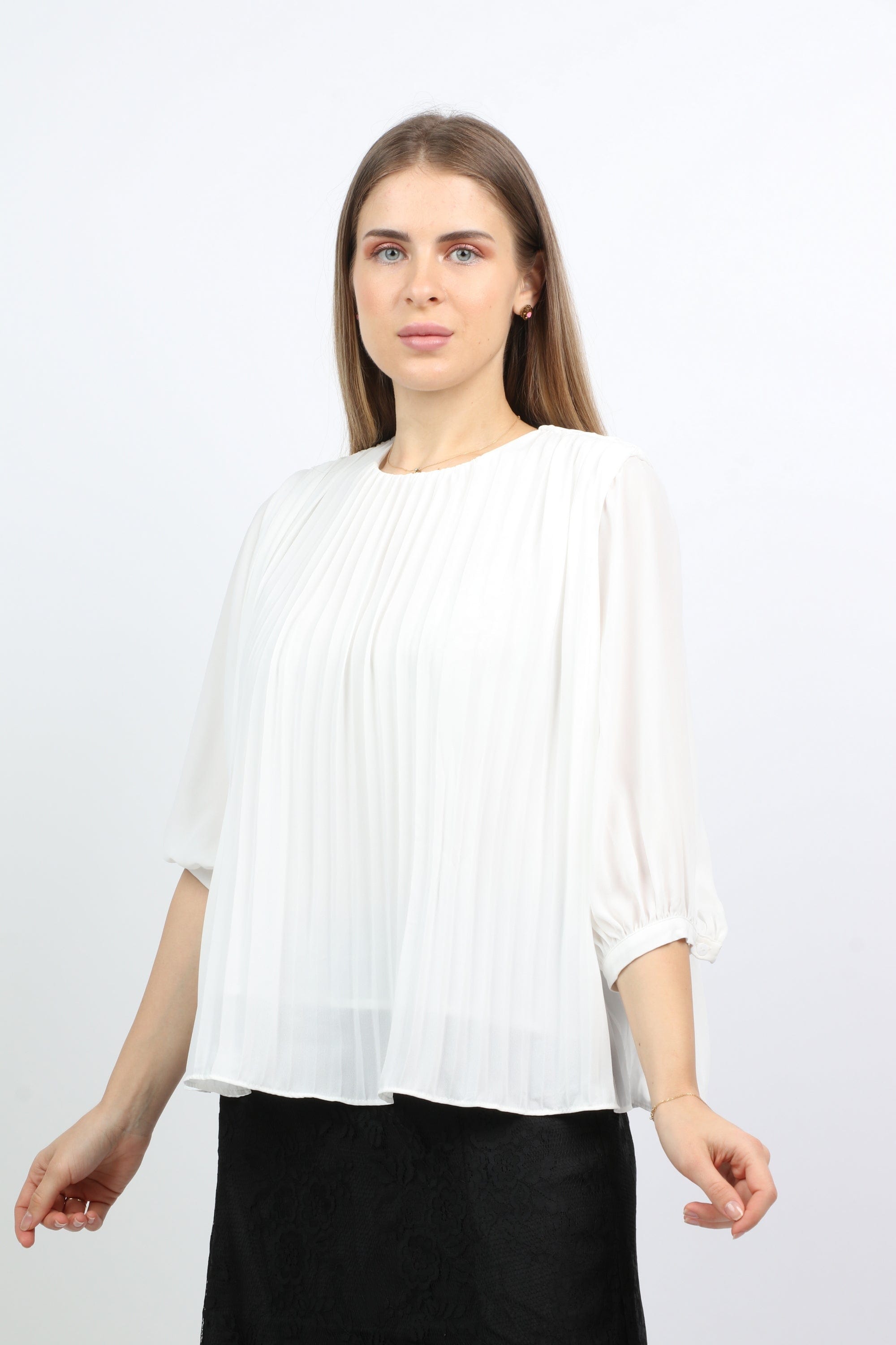 نتشي بلوزة كلاسيك بكسرات صغيرة كلوش 3/4 كم نسائي