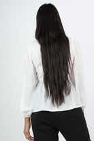 نتشي بلوزة كلاسيك مخصرة بتطريز على الجانبين كم طويل منفوخ نسائي