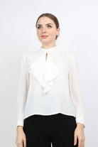 نتشي بلوزة بفيونكة سادة مع كم طويل نسائي