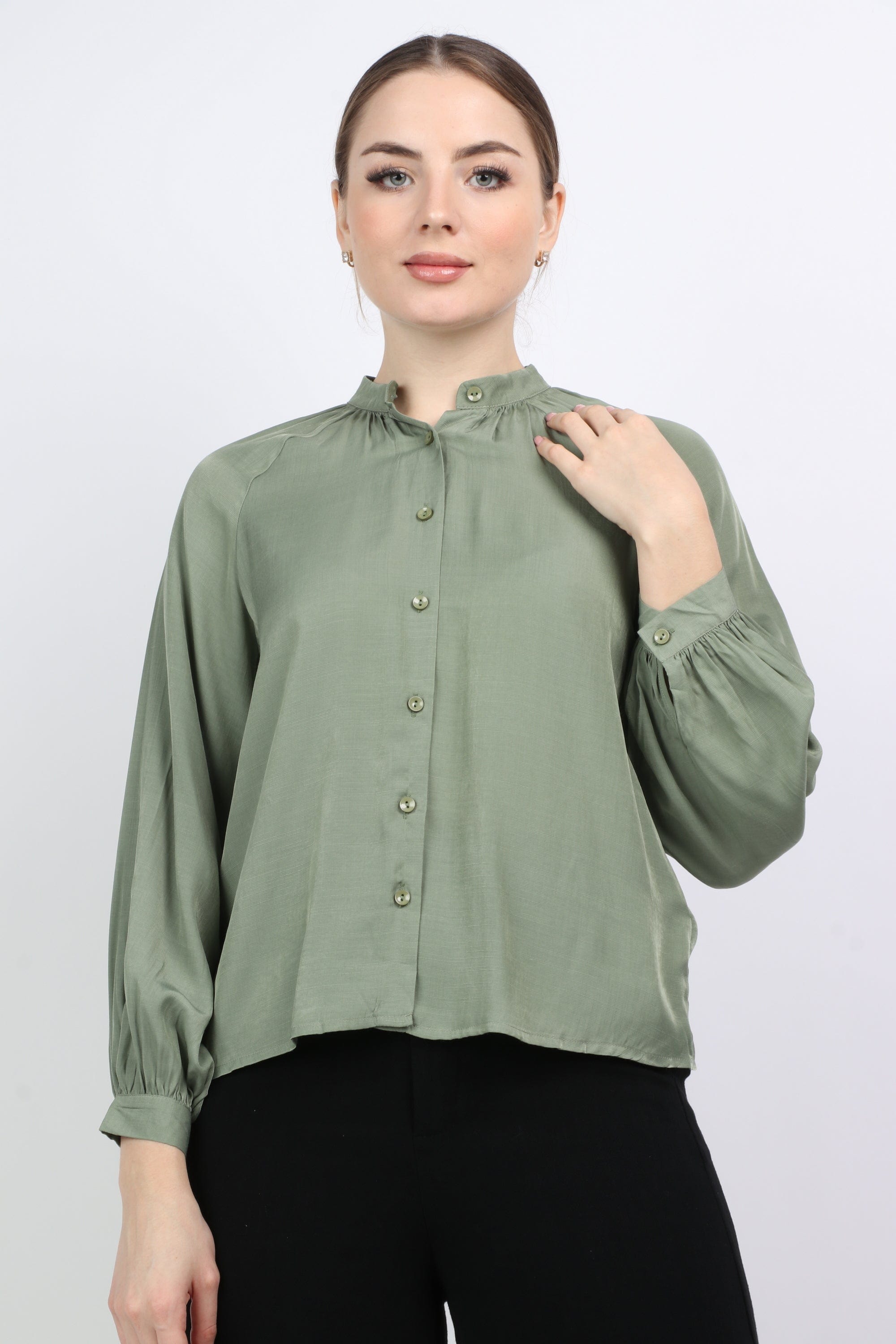 نتشي بلوزة رسمي بأزرار أمامية وكم طويل نسائي