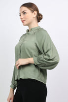 نتشي بلوزة رسمي بأزرار أمامية وكم طويل نسائي