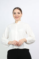 نتشي بلوزة رسمي بأزرار أمامية وكم طويل نسائي