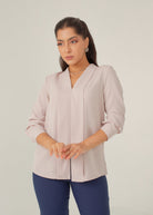 نتشي قميص سادة بكسرتين كم طويل نسائي