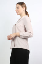 نتشي قميص سادة بكسرتين كم طويل نسائي