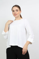 نتشي بلوزة سادة طويلة من الخلف قصيرة من الأمام بكم طويل نسائي