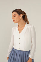 نتشي قميص سادة محبوك بأزرار أمامية وكم طويل نسائي