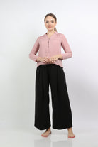 نتشي قميص سادة محبوك بأزرار أمامية وكم طويل نسائي