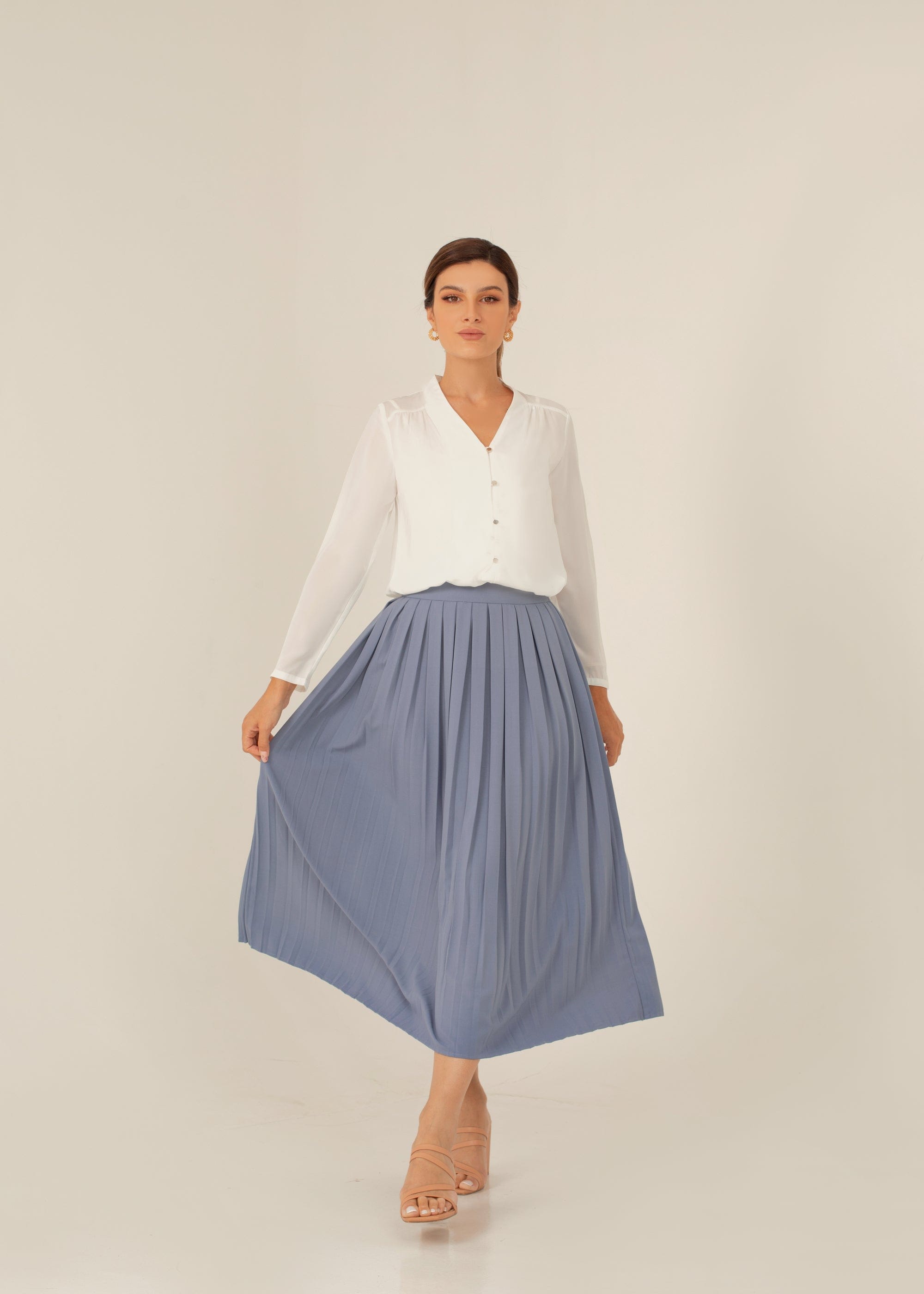 نتشي قميص سادة محبوك بأزرار أمامية وكم طويل نسائي