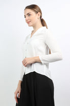 نتشي قميص سادة محبوك بأزرار أمامية وكم طويل نسائي