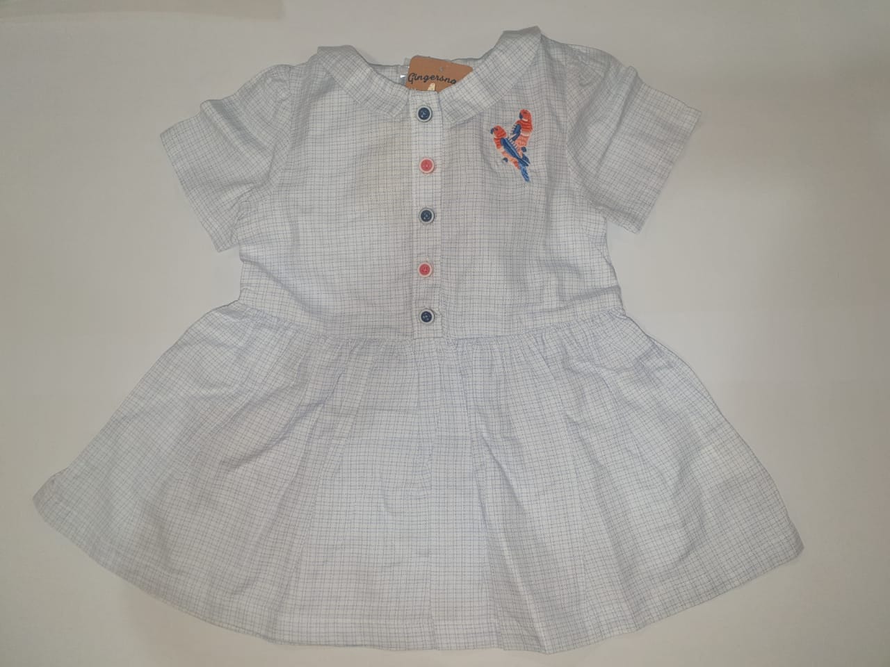 جينجرسنابس فستان مربعات كم قصير مطرز رضع بناتي أزرق