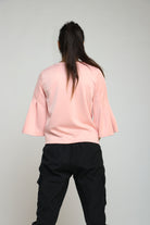 نتشي بلوزة سادة رقبة دائرية كم واسع منفوش نسائي