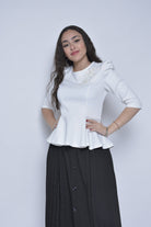 نتشي بلوزة فورمال مخصرة مكشكشة من أسفل 3/4 كم نسائي