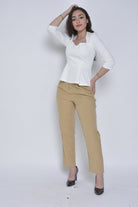 نتشي بلوزة رسمية مخصرة كلوش من الأسفل 3/4 كم منفوخ نسائي