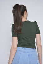 نتشي بلوزة ضيقة بياقة مربعة نص كم نسائي