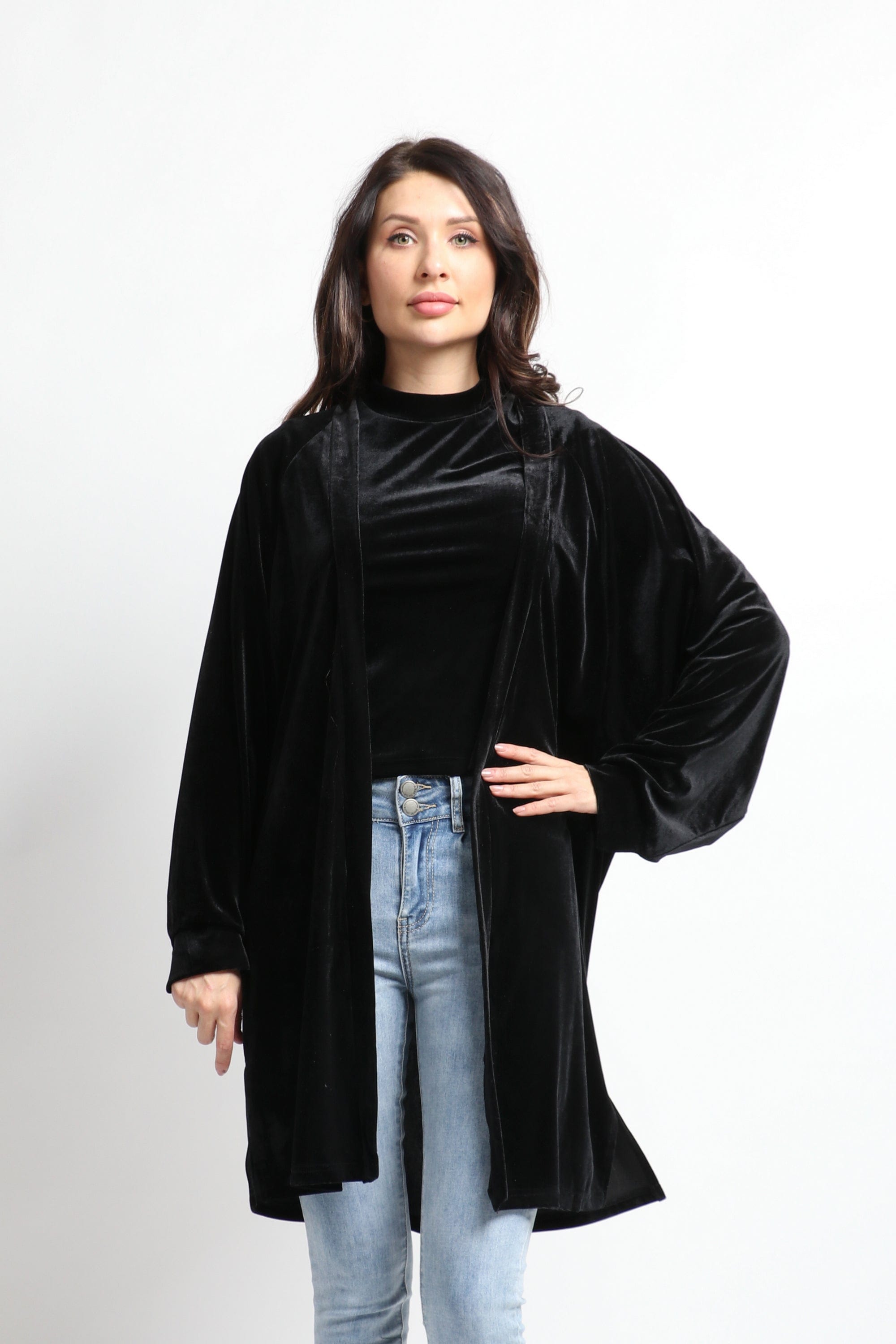 نتشي كارديجان نسائي قصير مخمل بأكمام واسعة طويلة