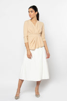 نتشي بلوزة 3/4 كم بخصر ملفوف